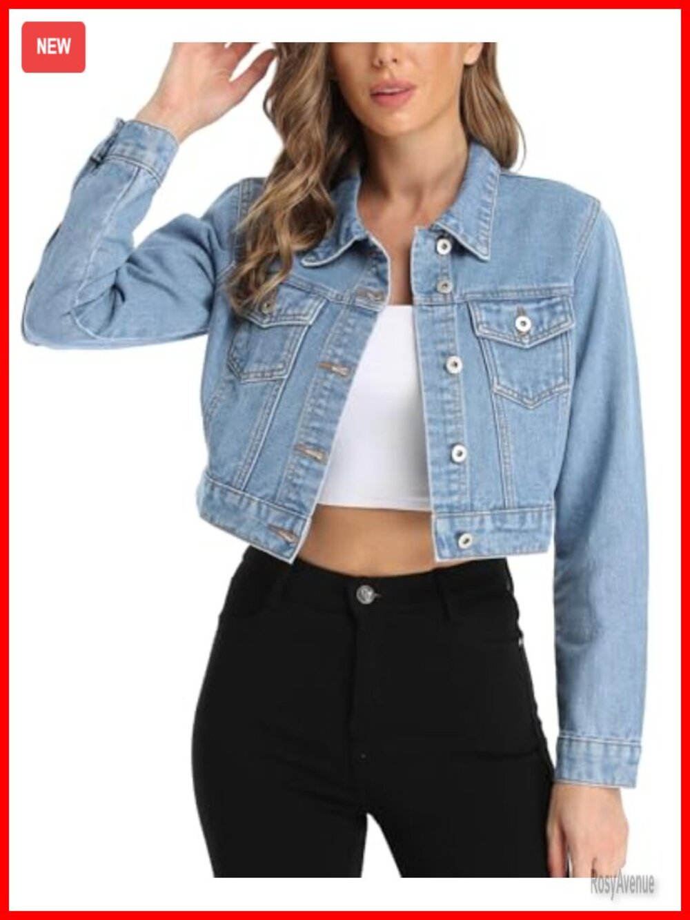 Cropped Denim Jacket Womens Cotton Button Up